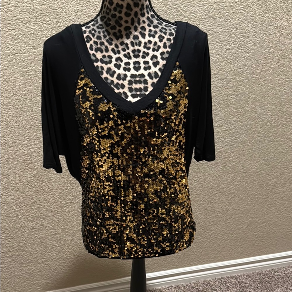 Black and Gold Sequin Women's Top